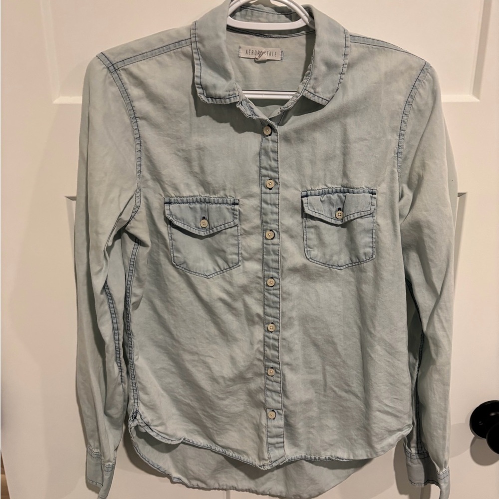 Aeropostale Light Wash Denim Button-Up Shirt